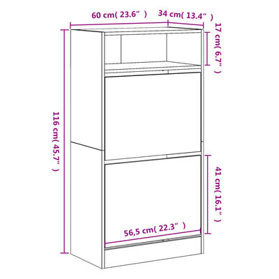 vidaXL Skohylla betonggrå 60x34x116 cm konstruerat trä