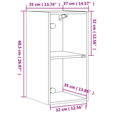 vidaXL Sidoskåp med glasdörrar vit 35x37x68,5 cm