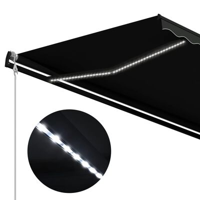 vidaXL Infällbar markis med vindsensor & LED 600x300 cm antracit