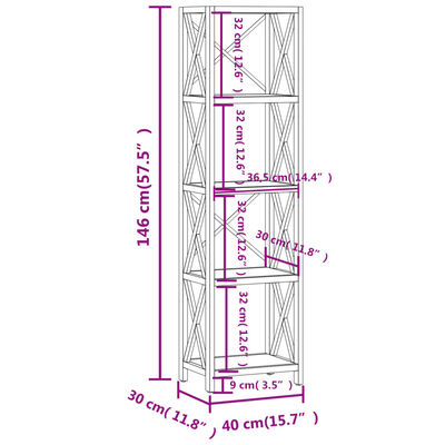 vidaXL Bokhylla med 5 hyllplan 40x30x146 cm massiv ek