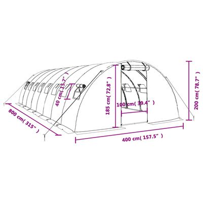 vidaXL Växthus med stålram grön 32 m² 8x4x2 m