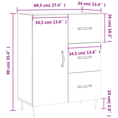 vidaXL Skänk sonoma-ek 69,5x34x90 cm konstruerat trä