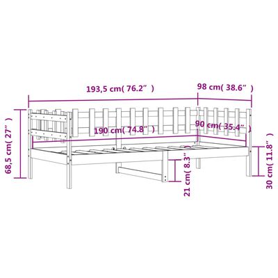 vidaXL Dagbädd utan madrass vit 90x190 cm massiv furu