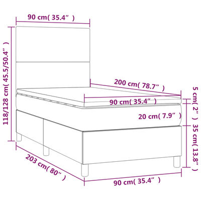 vidaXL Ramsäng med madrass & LED ljusgrå 90x200 cm tyg