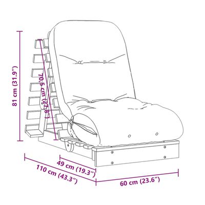 vidaXL Futonbäddsoffa med madrass vaxad brun 60x206x11 cm massiv furu