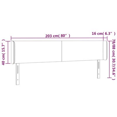 vidaXL Sänggavel med kanter svart 203x16x78/88 cm sammet