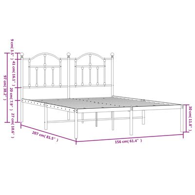 vidaXL Sängram med huvudgavel metall vit 150x200 cm