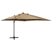 vidaXL Frihängande parasoll med stång och LED taupe 300 cm