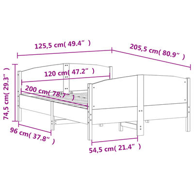 vidaXL Sängram utan madrass vit 120x200 cm massiv furu