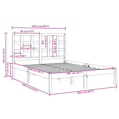 vidaXL Sängram massivt trä 200x200 cm