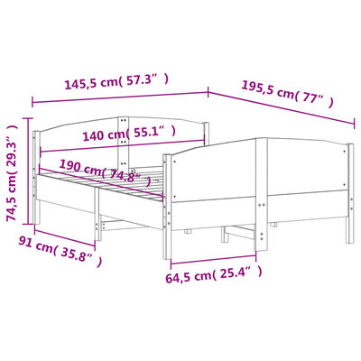 vidaXL Sängram med huvudgavel 140x190 cm massiv furu