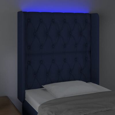 vidaXL Sänggavel LED blå 83x16x118/128 cm tyg