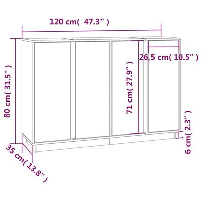 vidaXL Skänk svart 120x35x80 massiv furu