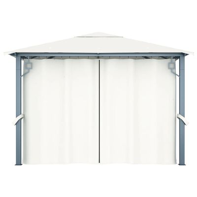 vidaXL Paviljong med gardin & ljusslinga LED 3x3 m gräddvit aluminium