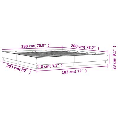 vidaXL Sängram med LEDs sonoma-ek 180x200 cm