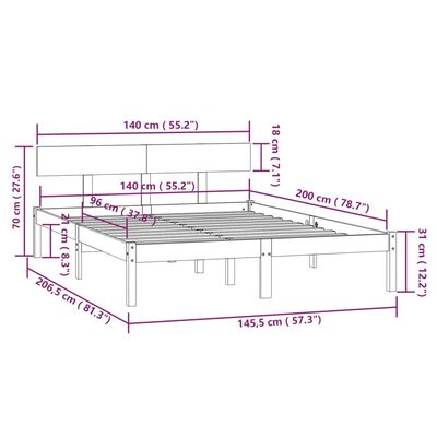 vidaXL Sängram utan madrass massivt trä 140x200cm