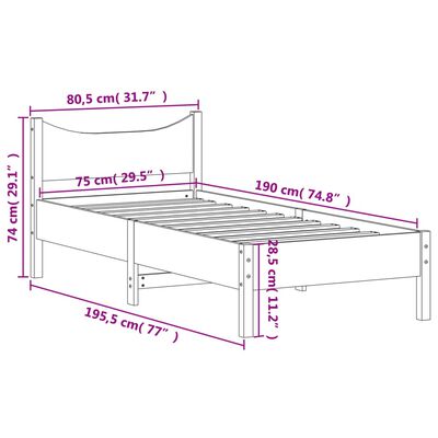 vidaXL Sängram utan madrass vaxbrun 75x190 cm massiv furu