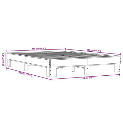 vidaXL Sängram rökfärgad ek 150x200 cm konstruerad trä och metall