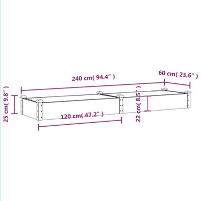 vidaXL Odlingslåda med foder brun 240x60x25 cm massivt granträ