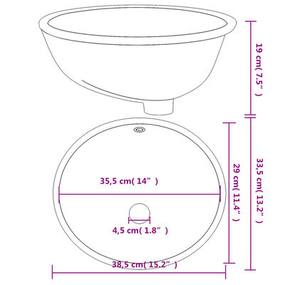 vidaXL Handfat vit 38,5x33,5x19 cm ovalt keramik