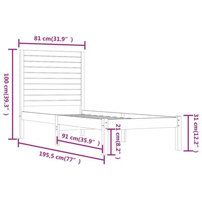 vidaXL Sängram honungsbrun massiv furu 75x190 cm