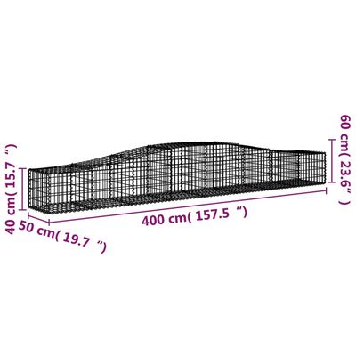 vidaXL Gabion bågformad 400x50x40/60 cm galvaniserat järn