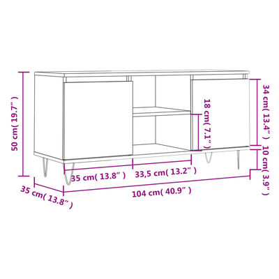 vidaXL Tv-bänk rökfärgad ek 104x35x50 cm konstruerat trä