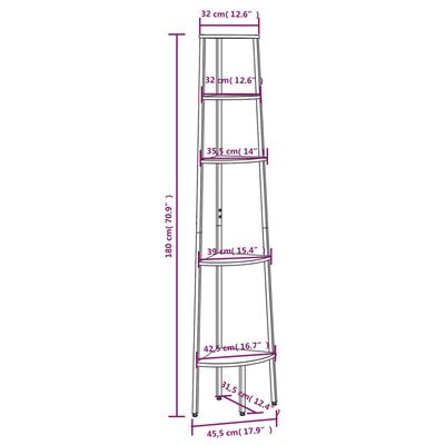 vidaXL Hörnhylla 5 hyllplan svart 45,5x31,5x180 cm