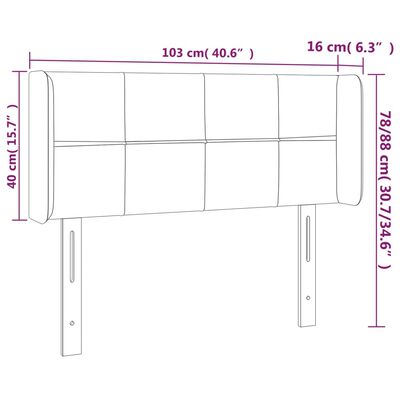 vidaXL Sänggavel LED ljusgrå 103x16x78/88 cm sammet