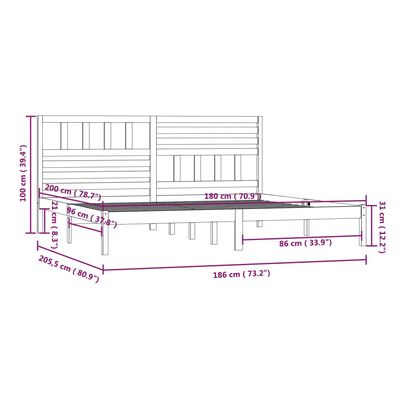 vidaXL Sängram utan madrass 180x200 cm massiv furu