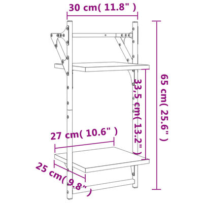 vidaXL Vägghyllor 2-plan med stänger 2 st rökfärgad ek 30x25x65 cm