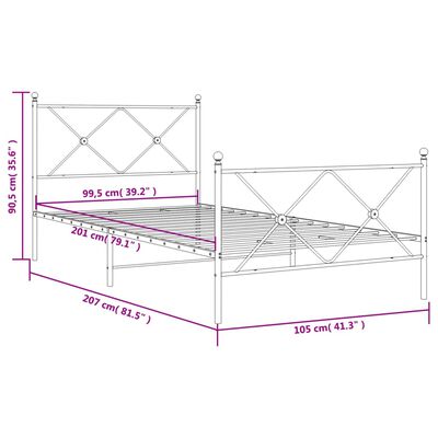 vidaXL Sängram med huvudgavel och fotgavel vit metall 100x200 cm