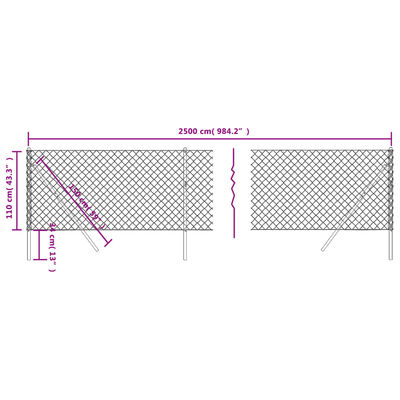 vidaXL Gunnebostängsel antracit 1,1x25 m