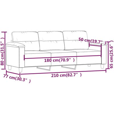 vidaXL 3-sitssoffa Ljusgrå 180 cm mikrofibertyg