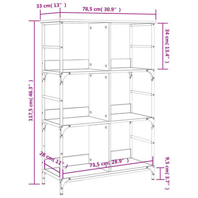 vidaXL Bokhylla sonoma-ek 78,5x33x117,5 cm konstruerat trä