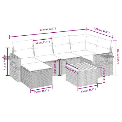 vidaXL Soffgrupp för trädgård med dynor 7 delar mixbeige konstrotting