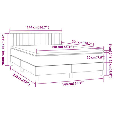 vidaXL Ramsäng med madrass ljusgrå 140x200 cm tyg