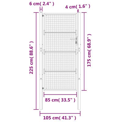 vidaXL Trädgårdsgrind antracit 105x225 cm stål