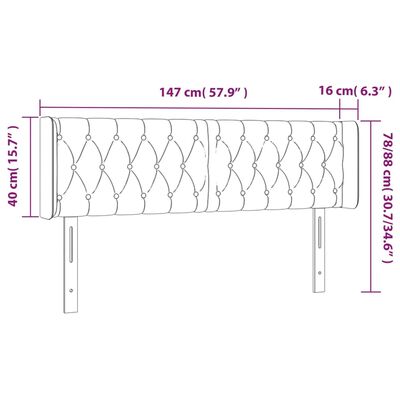 vidaXL Sänggavel LED mörkbrun 147x16x78/88 cm tyg