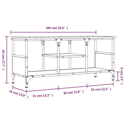 vidaXL Tv-bänk brun ek 100x35x45 cm konstruerat trä & järn