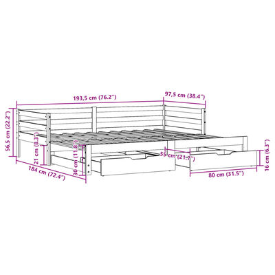 vidaXL Utdragbar dagbädd med lådor vaxad brun 90x190 cm massiv furu