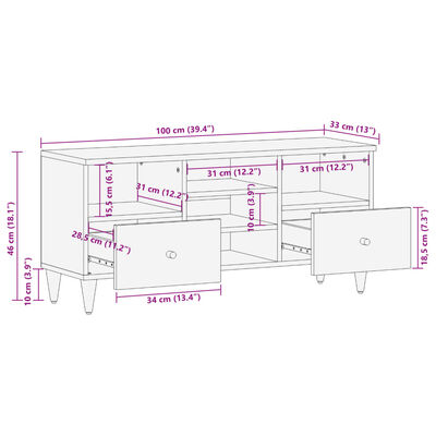 vidaXL Tv-bänk 100x33x46 cm massivt mangoträ