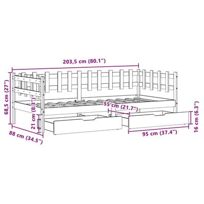 vidaXL Dagbädd med lådor vit 90x200 cm massiv furu