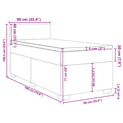 vidaXL Ramsäng med madrass svart 90x190 cm tyg