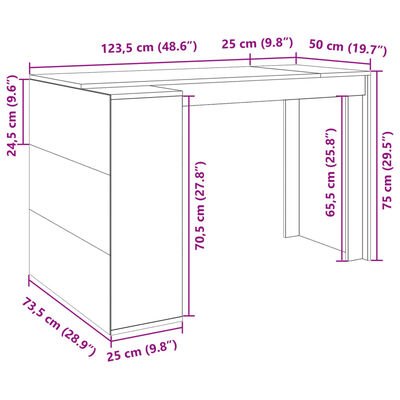 vidaXL Skrivbord svart 123,5x73,5x75 cm konstruerat trä