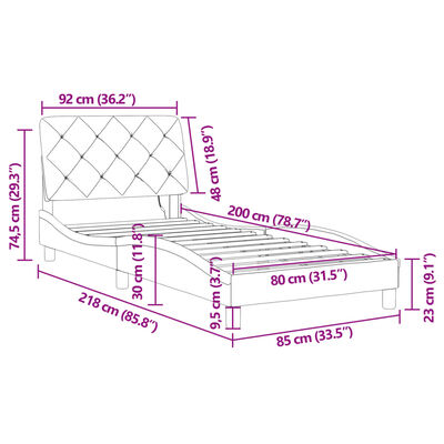 vidaXL Sängram med LED-belysning svart 80x200 cm sammet