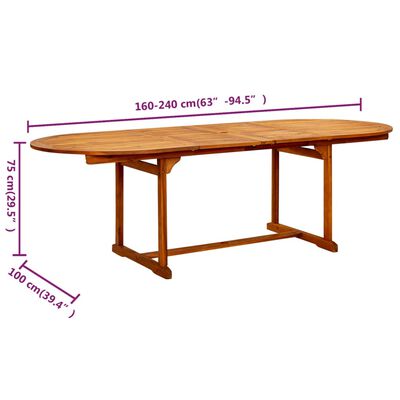 vidaXL Trädgårdsbord (160-240)x100x75 cm massivt akaciaträ