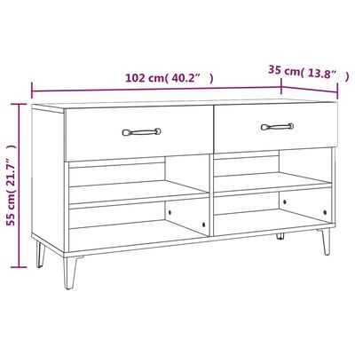 vidaXL Skoskåp betonggrå 102x35x55 cm konstruerat trä