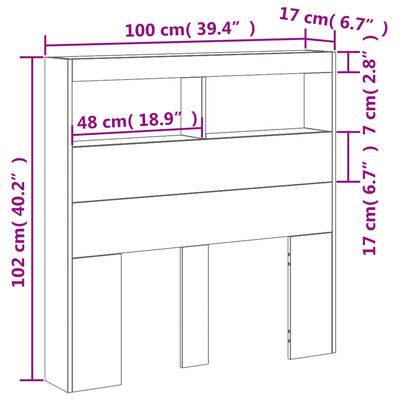 vidaXL Sänggavel med LED brun ek 100x17x102 cm