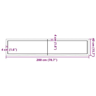 vidaXL Bänkskiva badrum mörkbrun 200x40x(2-4) cm behandlat massivt trä